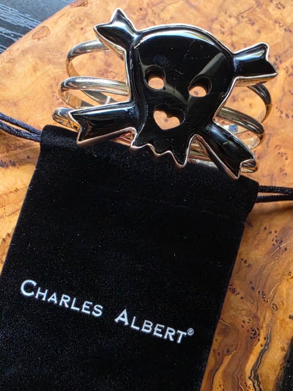 Onyx & Fine Silver Skull & Crossbones Cuff